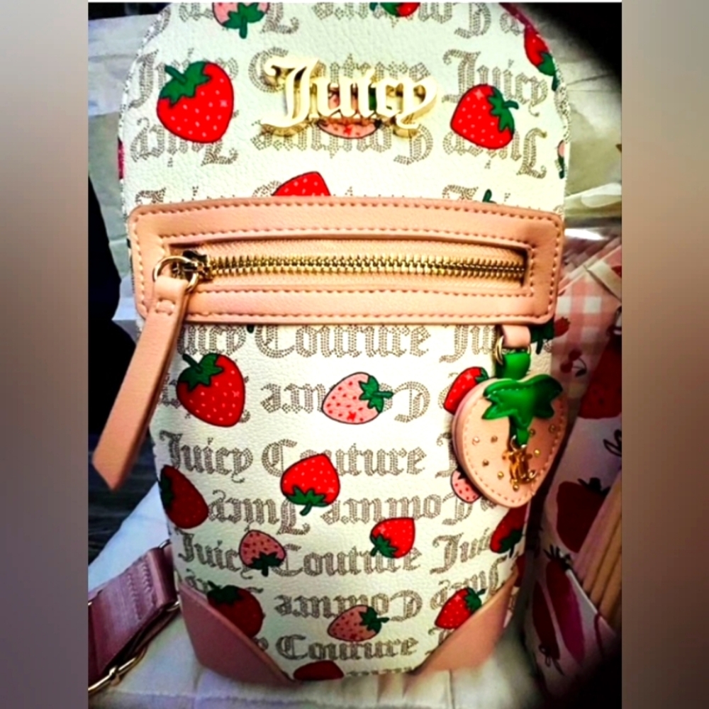 Juicy Couture Strawberry Print Backpack - Pink and White